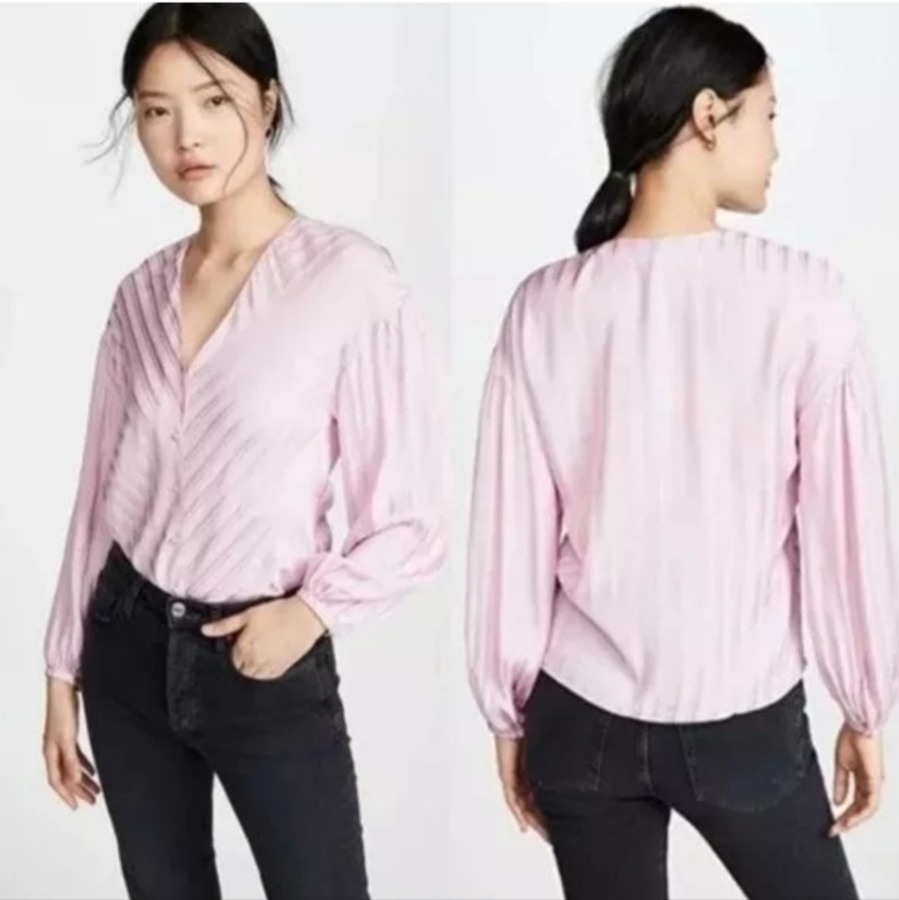 Joie Womens Pink Jacquard V-Neck Button Front Blouse XS 19-2-005503-TP03065